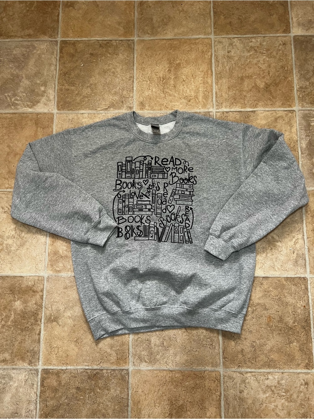 Gildan Gray Crewneck Sweatshirt with Black Book Graphic